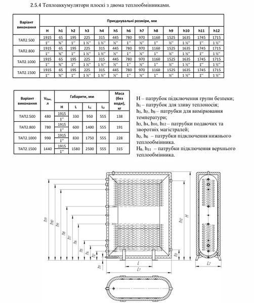 Плоский теплоакумулятор Altep ТАП 1в 800 л (0 &deg;, 180 &deg;) з верхнім теплообмінником 10141 фото
